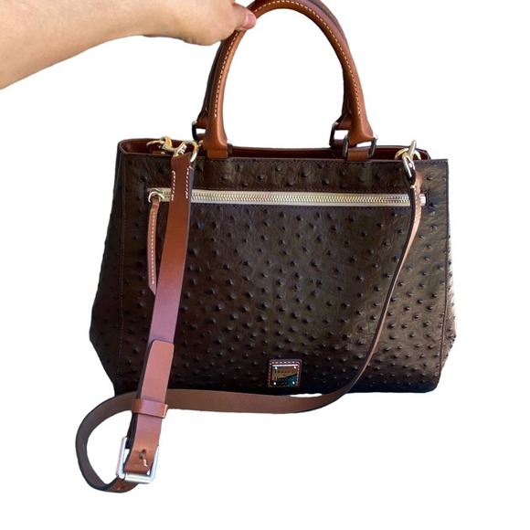 Dooney Bourke Exotic Leather Zippered Bag in Chocolate Brown - Picture 2 of 16